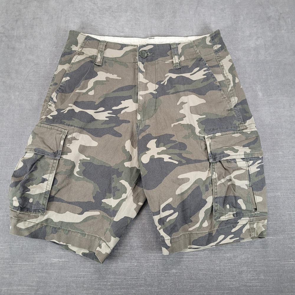 Old Navy Mens 28 Lived-In Straight Cargo Shorts Green Brown Camouflage Flex